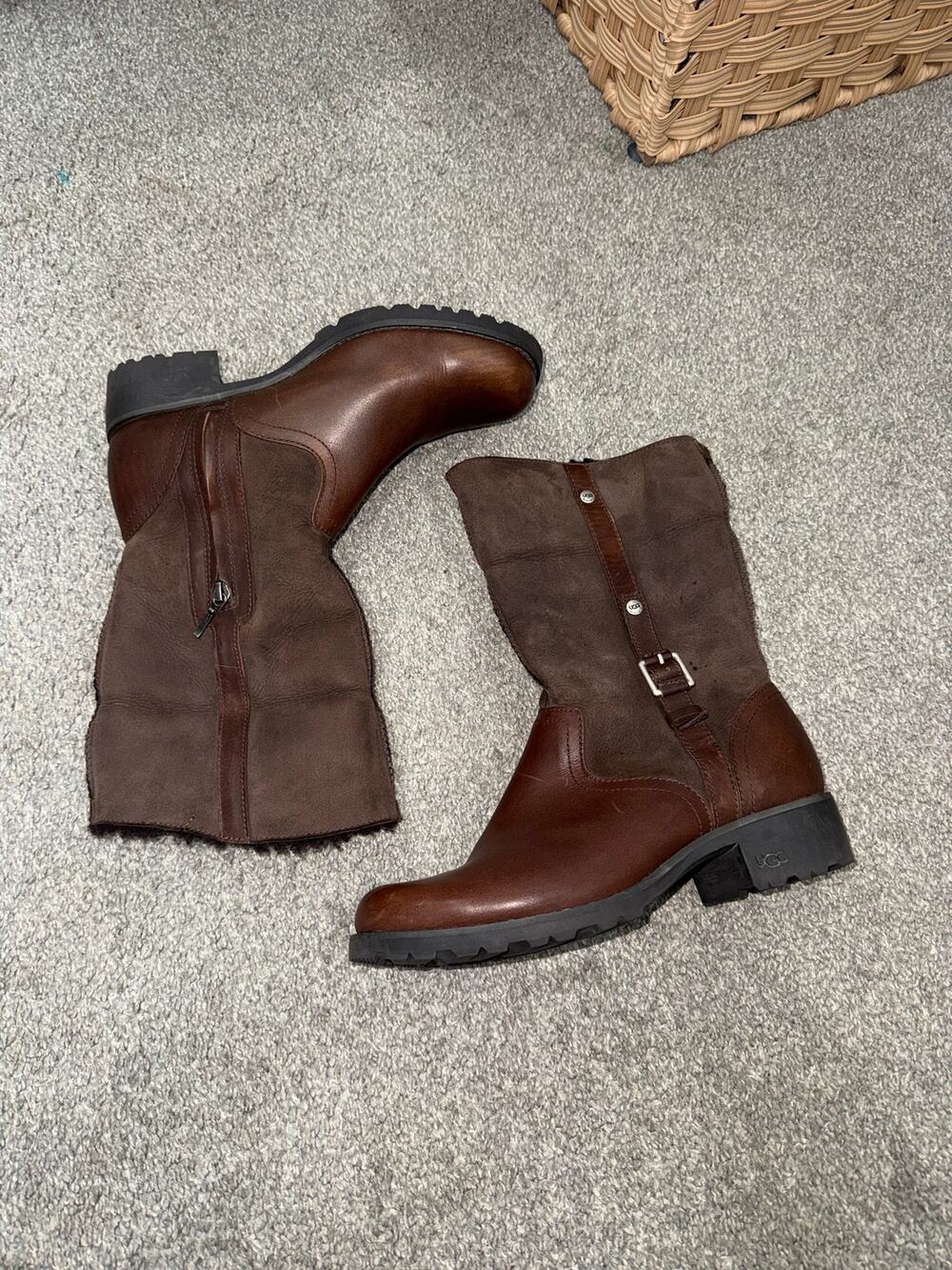 UGG Australia Bellevue leather mid-calf brown boots women's size 8.5